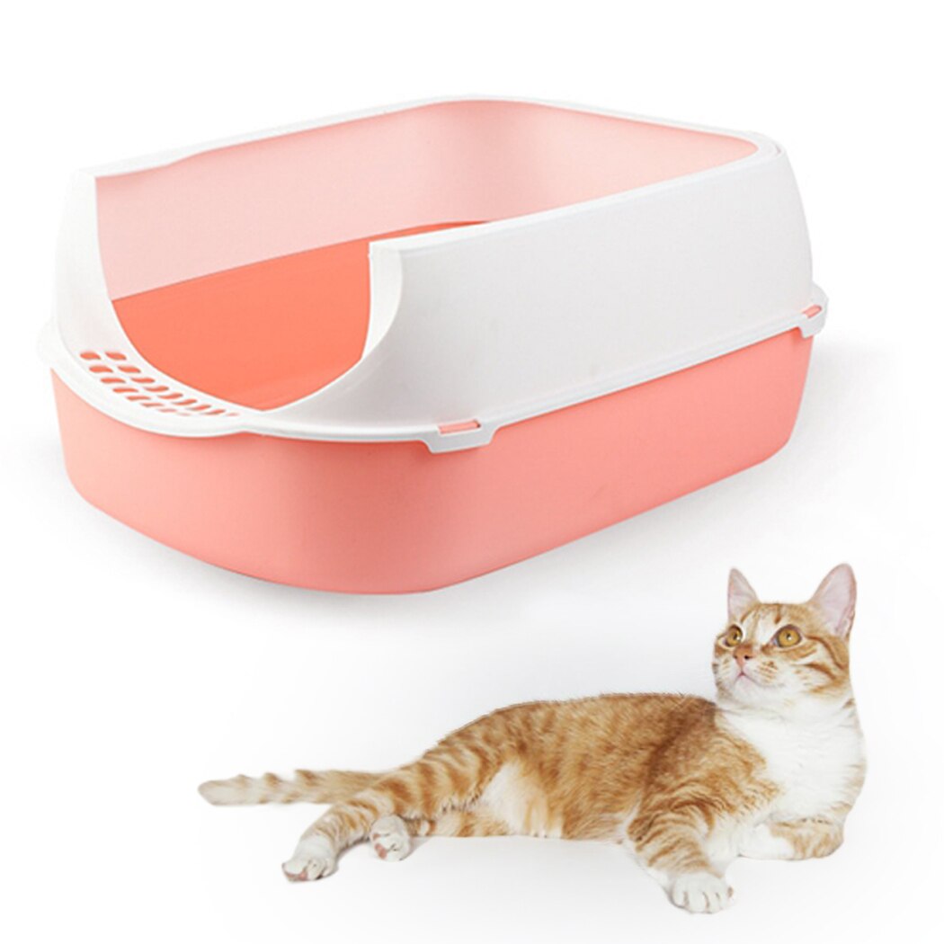 Toilettes Anti éclaboussures pour chat, 1 pièce, boîte à litière en plastique à capuche, parois hautes, pot, bac à litière pour animaux de compagnie, fournitures pour chats: Pink White 2