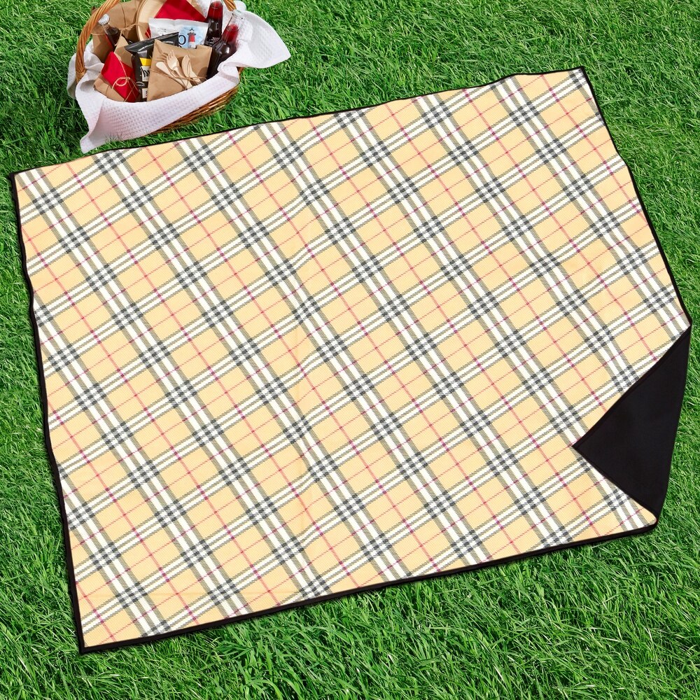 Primematik-piknikteppe 150 x 130 cm skotsk trykk beige