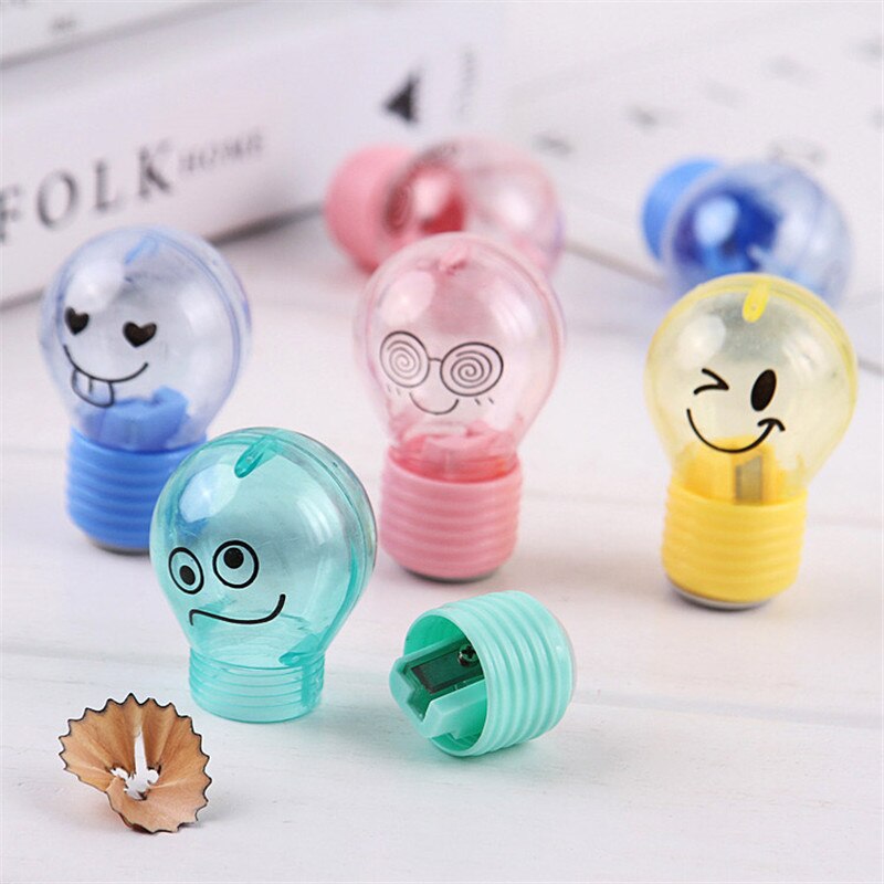 1 Pcs Cute Bulb Style Pencil Sharpener Small Plastic Smile Emotions Manual Pencil Sharpeners School Office Supplies