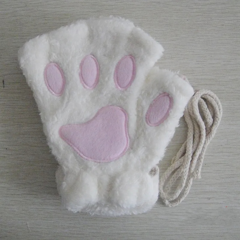 Jolies gants en peluche patte de chat, mitaines en peluche, chaudes et douces, courtes, sans doigts, ours pelucheux, Costume, gants demi-doigt: Marron