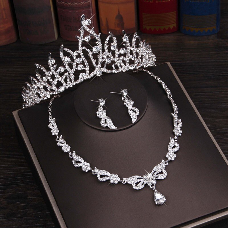 Rhinestone Crystal Bridal Jewelry Sets Necklace Earring Tiara Set Wedding Jewelry Hair Ornaments African Bead Jewelry Accesorios