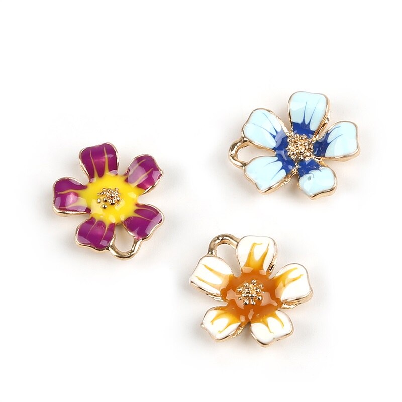 de fleurs à cinq pétales en alliage d'émail, pour la fabrication de bijoux, boucles d'oreilles et colliers, à la ,