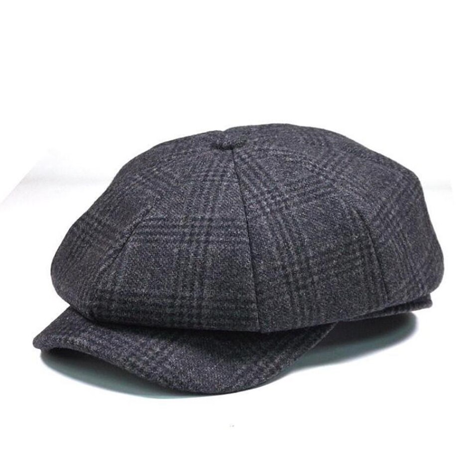 SHOWERSMILE Men Newsboy Caps Woolen Herringbone Flat Caps Coffee Retro Eight Piece Cap Male Vintage Autumn Winter Octagonal Hats: gray cap2