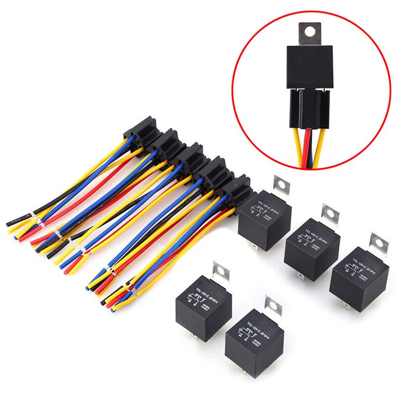 Waterproof Automotive Relay 12V 5pin 5P 40A Car Relay With Black Red Copper Terminal Auto Relay With Relay Socket