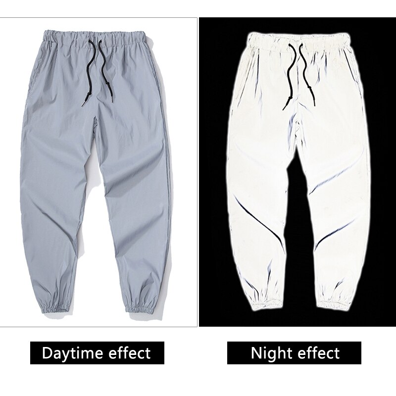 Streetwear de hombres pantalones reflectantes de los nuevos hombres de la calle cordón pantalones de Hip Hop Harem pantalones bailarina