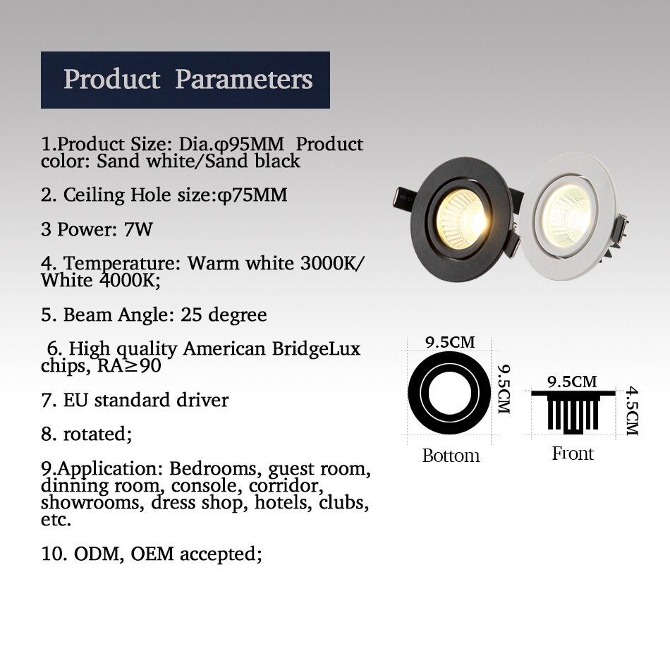 LED Downlighters COB 7W Inbouw Led downlight Warm Wit/Natuurlijke Wit Wit Shell + Driver led spotlight 220v