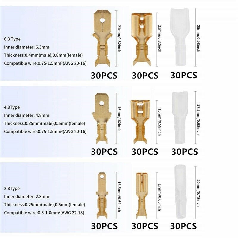540 pièces 2.8/4.8/6.3Mm Fil Connecteurs Kit A Sertir Femelle/Mâle Cosses Ensemble pour le Câblage Électrique Voiture Haut-Parleur