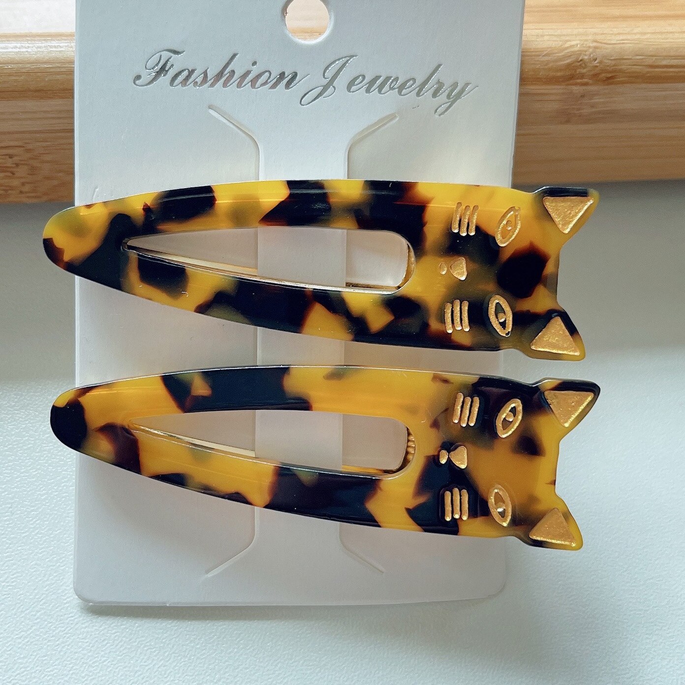 Clip de pico de pato con forma de gato de acetato, 2 piezas, horquillas acrílicas multicolores, accesorios para el cabello: 1