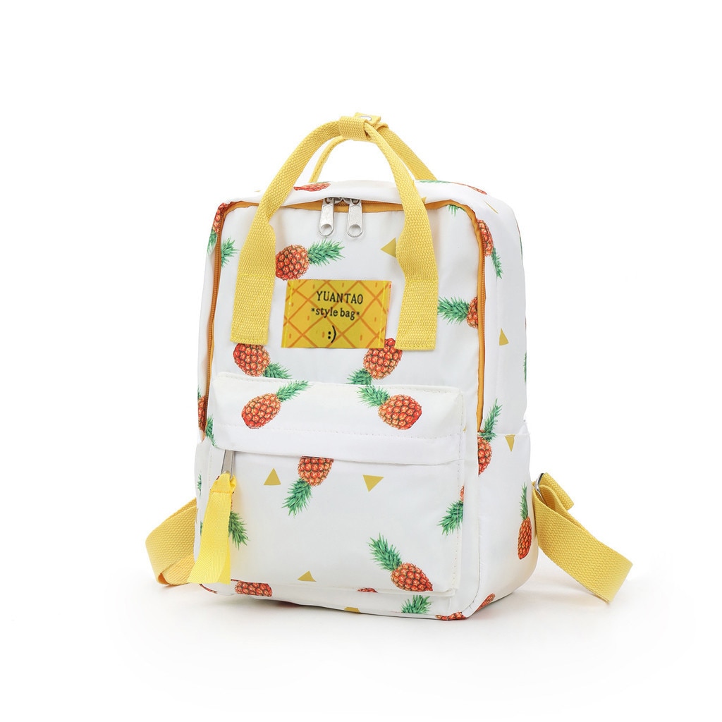 Mochila de viaje con estampado de piñas de para mujer, mochila de ocio de estilo universitario para niñas, bonita mochila escolar para niñas: Blanco