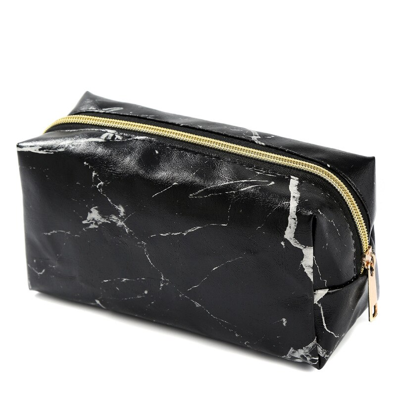 Estojo escolar de mármore, estojo para lápis e canetas, material escolar multifuncional: Black