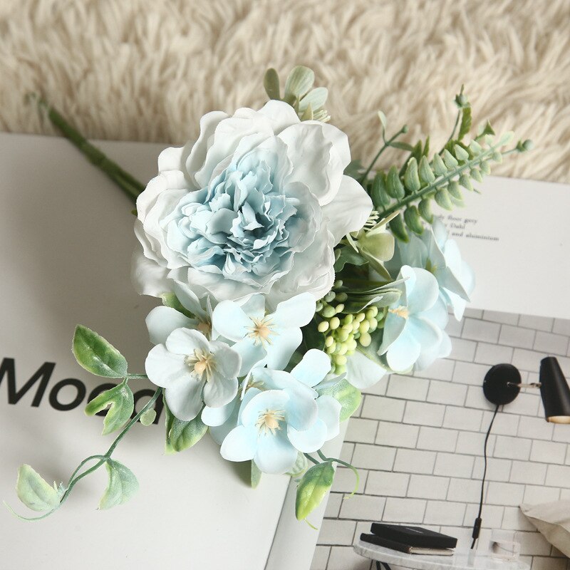 1 Strauß Kamelie Künstliche Pfingstrose Rose Blumen Seide Gefälschte Flores Hochzeit Tafelaufsatz Blume DIY Heimat Garten Party Dekor: Blau