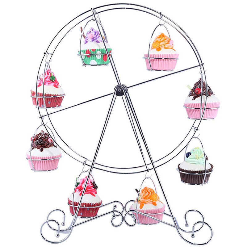 Draaibaar Gebak Cupcake Houder Roestvrij Reuzenrad Verjaardag Party Tray Cake Houder Voor Bruiloft Bakken Accessoires: Silver