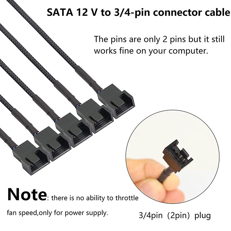 Sata Naar 3 Pin 4 Pin Fan Mouwen Power Splitter Kabel Adapter,15Pin Sata Naar 1/2/3/4/5 TX3 / TX4 (Pwm) 12V Pc Case Cooler Y Cord