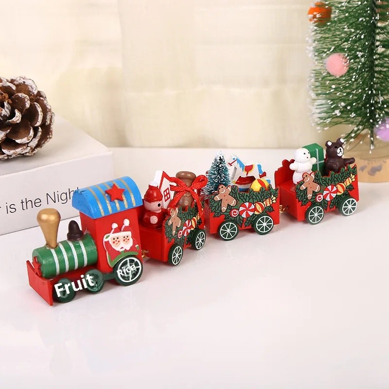 Wooden Christmas Decorations Four Section Train Display Window Tabletop Decoration Children's Cake Decoration Home Use: VIOLET/紫罗兰