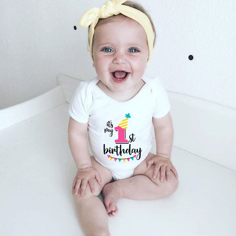 1 jaar Oud Pasgeboren Baby 1st Verjaardag Kleding Meisje Jongen Korte Mouw Romper Zachte Katoenen Baby Kleding Verjaardag Outfits 0-24M