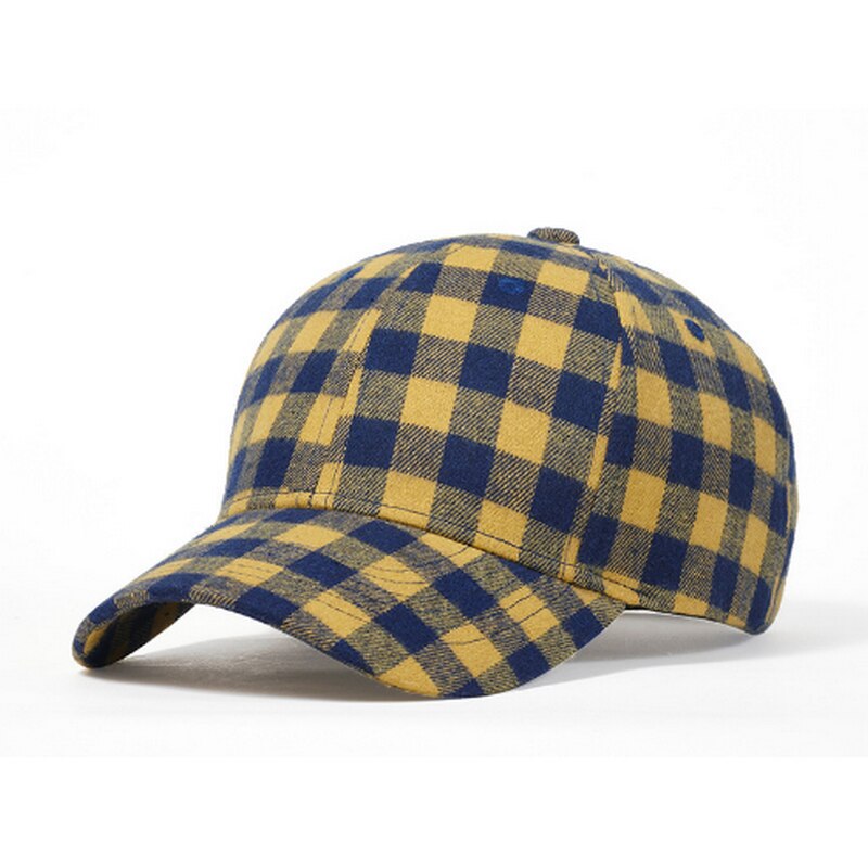 CLIMATE Plaid Baseball Cap Women Plaid Hat Cap Checks Cotton No Logo Hat Caps Classic Checks Cap Hat for Men Women: Yellow