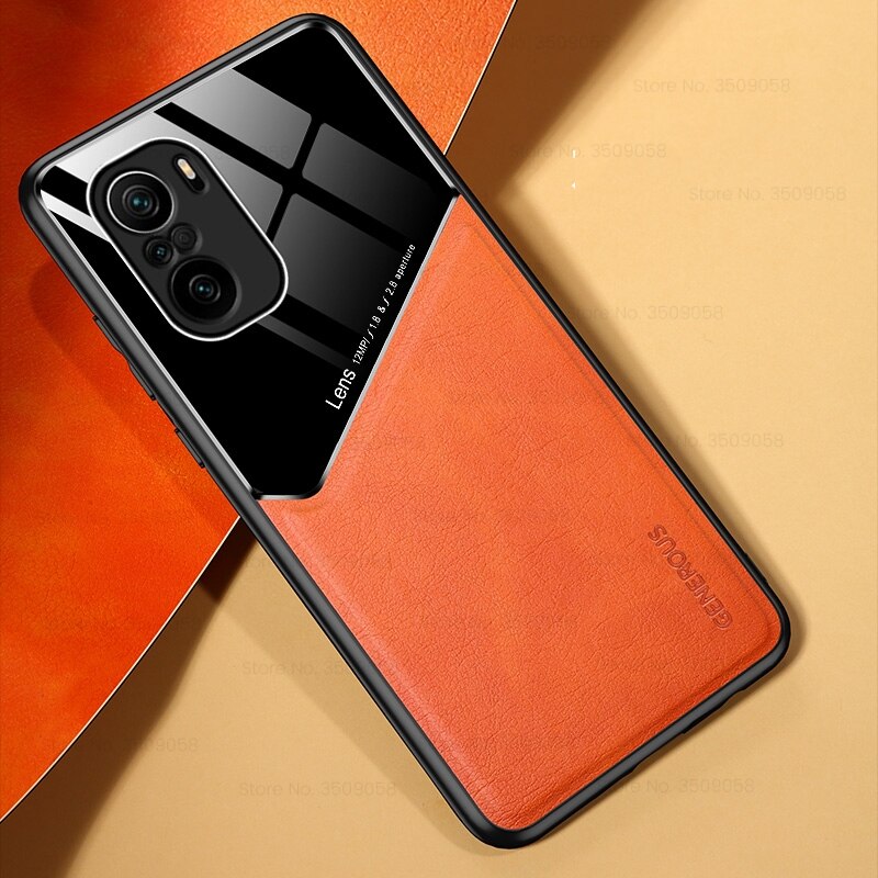 F3poco fallen leder texure Auto magnetischer Halfter abdeckungen für pocophone wenig poco f3 f 3 5g pocof3 silikon rahmen stoßfest coque: Orange