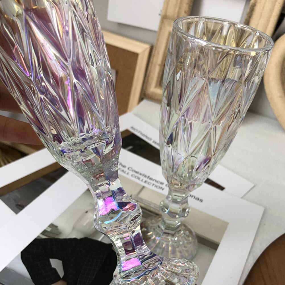 6Pcs Wijn Glas Ruit Relief Glas Stem-Beker Beker Wijn Beker Champagne Glas Voor Home Bar Restaurant