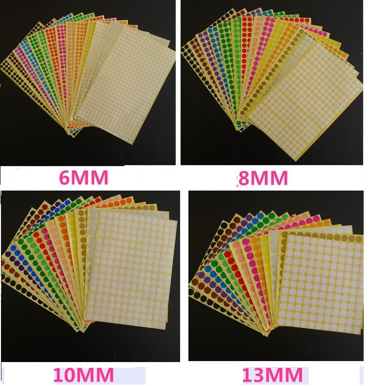 Dot Aufkleber 12 Blätter 6mm 8mm 10mm 13mm 16mm19mm 25mm 32mmRound Label Self Adhesive dot Aufkleber Büro Schule Lieferant Mix farbe