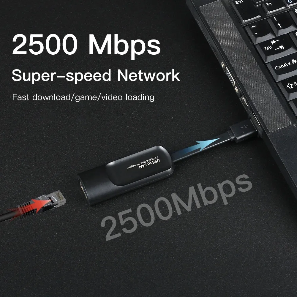 2.5G USB Ethernet Adapter 2500Mbps USB3.0 Lan Network Card USB C to RJ45 Internet Adapter for Laptop PC Windows Mac OS USB-A/C