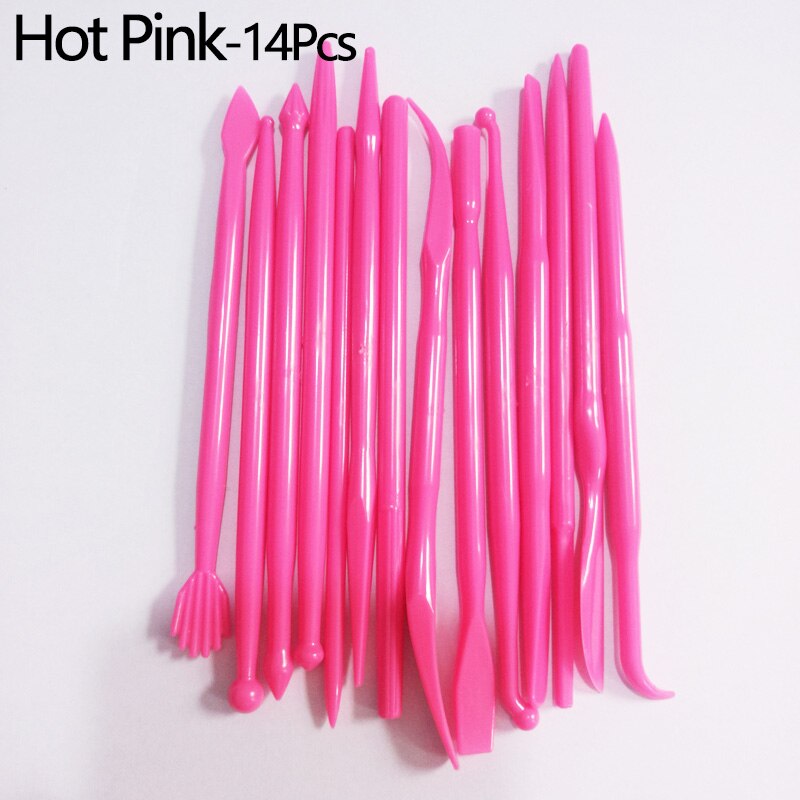 14pcs/set Plastic Clay Sculpting Set Cake Decorating Tools Set for Shaping Clay Playdough Tools Toys Polymer Modeling Clay Tools: Hot Pink-14pcs