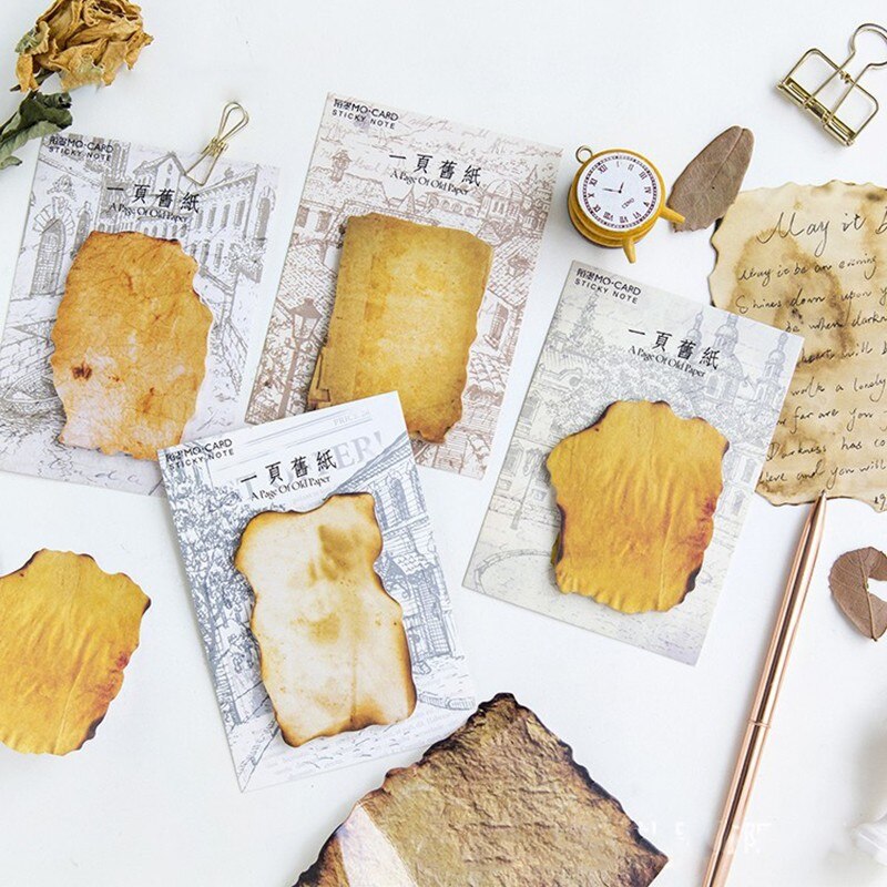 30pcs Retro One Page Of Old Paper Burnt Sticky Notes Agenda Planner Tool Index Sticky Memos Message Notes Scratch pad