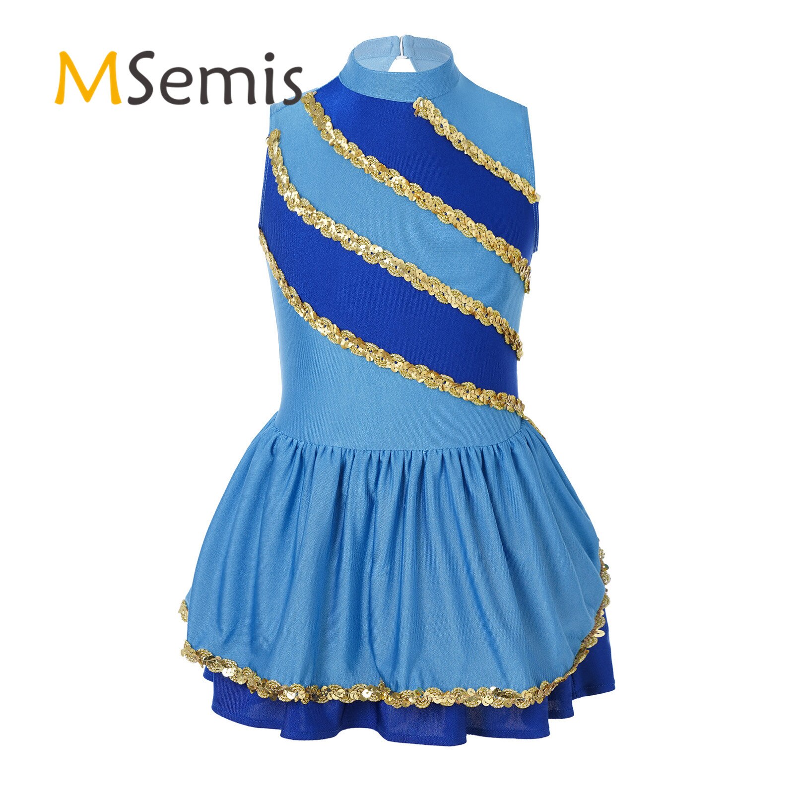 Vestido de baile de animadora decorado con lentejuelas para niñas, traje de baile sin mangas con escote redondo y espalda hueca, uniforme de animadora