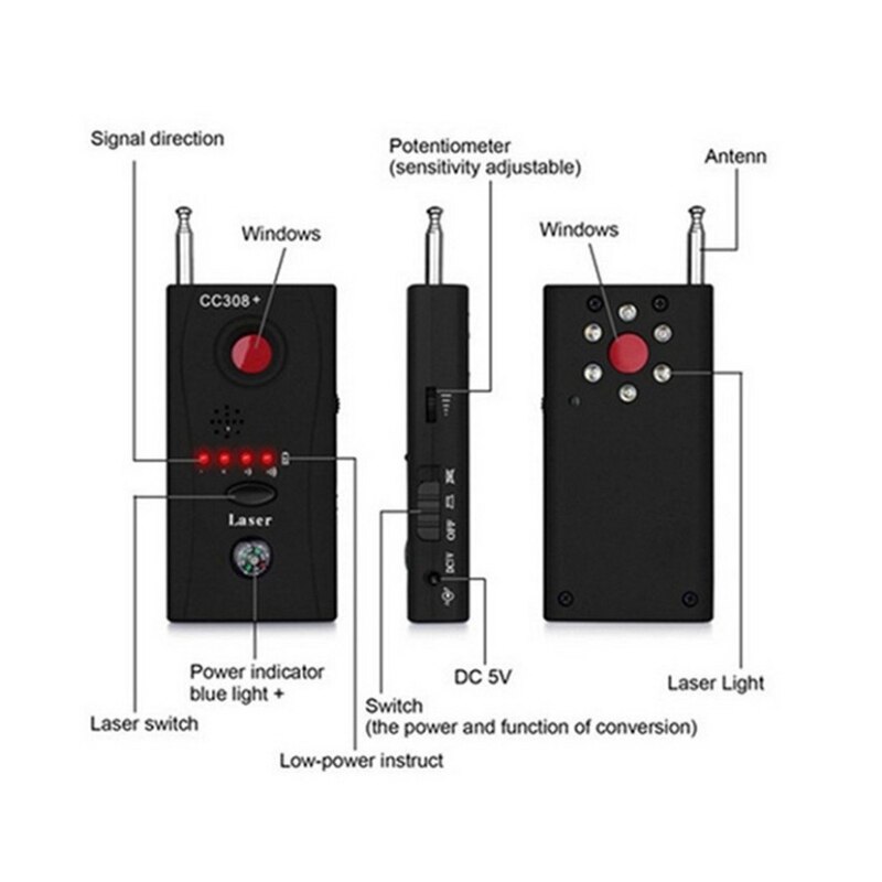 CC308 + GPS Detector de Sinal Sem Fio Scanner de Anti-espionagem Anti-Sincero Detector GSM Dispositivo Localizador Full-freqüência