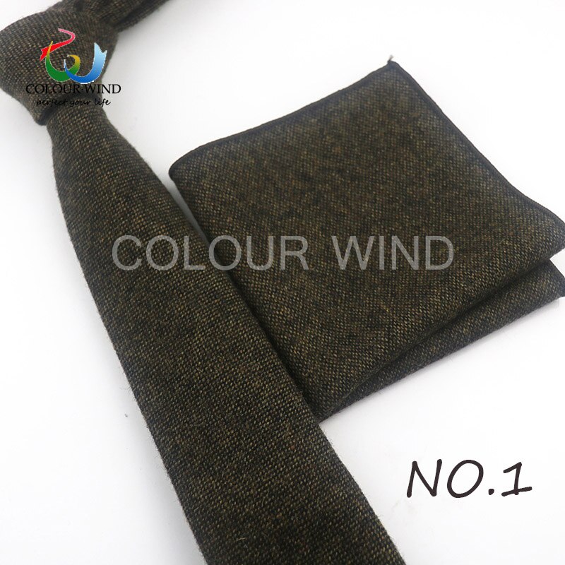 Formal Men's Wool Neck Ties Narrow Striped Solid Color Ties Set Soft Pocket Square Handkerchief Sets Lots: 1