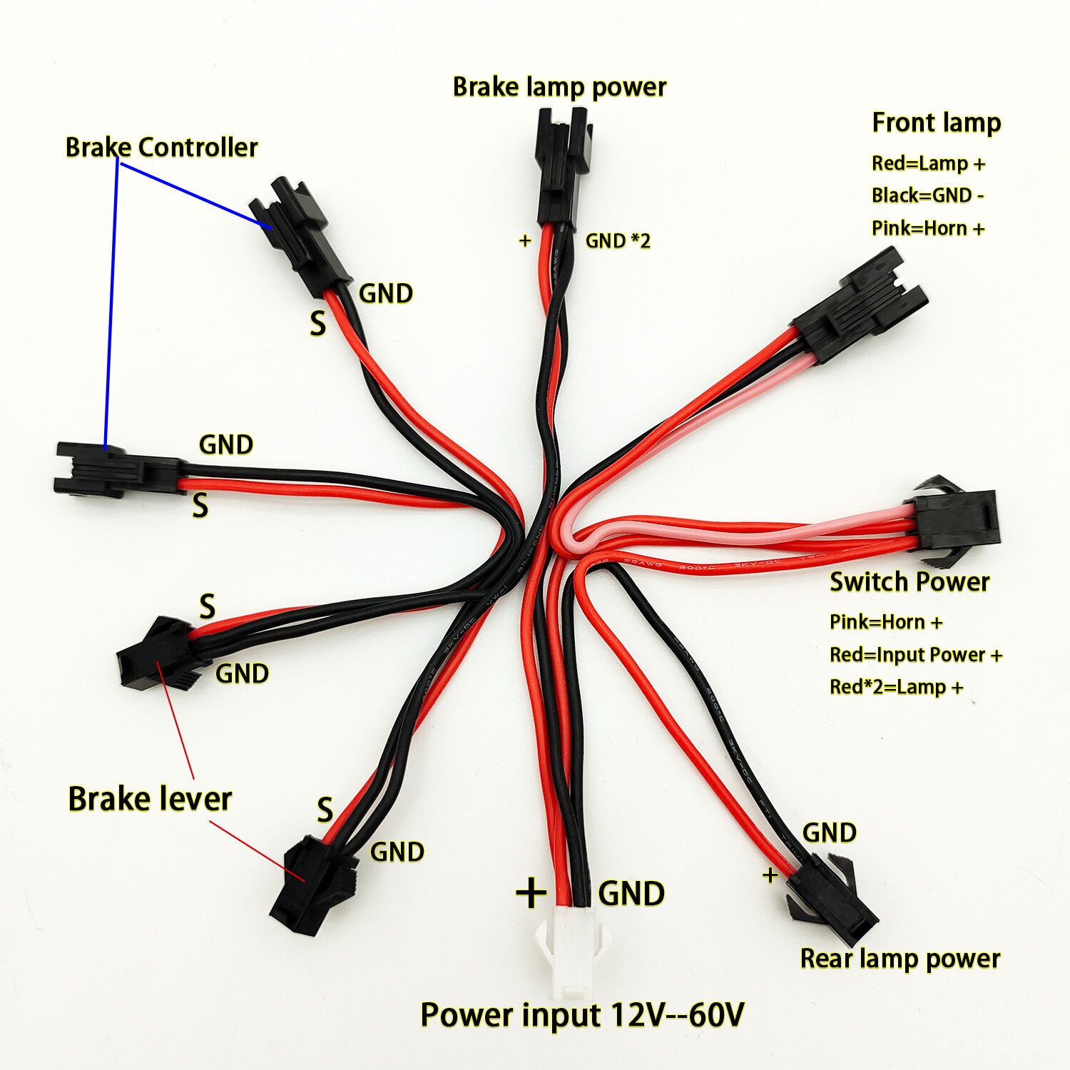 Ebike Headlight and Tail Light Sets Electric Latest 12/36/48V/60V Front Rear Warning Lights LED Night Spotlight Headlamp