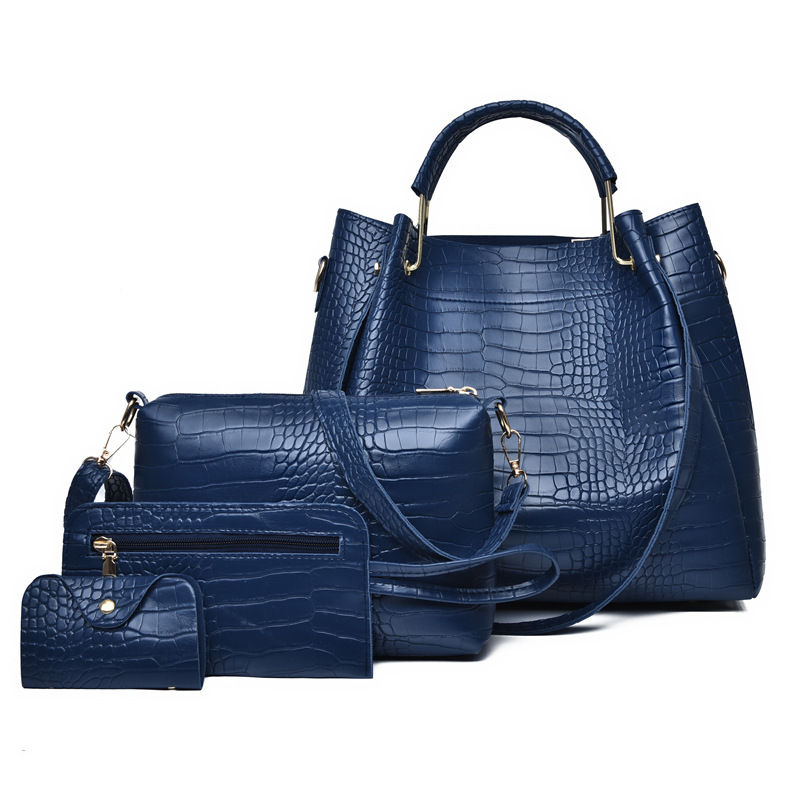 Dames Handtas 4-delige Set Dames Schoudertas Mode Tas Vintage Leren Tas Grote Capaciteit Handtas Met Hellende Schoudertas: Donkergrijs