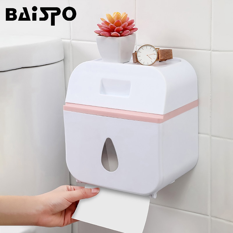 BAISPO Punch Free Waterproof Tissue Box Double Layer Storage Box Portable Toilet Paper Holder Bathroom Accessories Sets