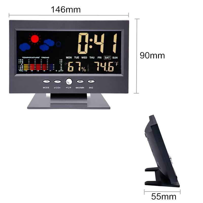 Digital Colorful LCD temperature humidity clock Alarm Function Calendar weather station Thermometer Hygrometer with Base 40% off