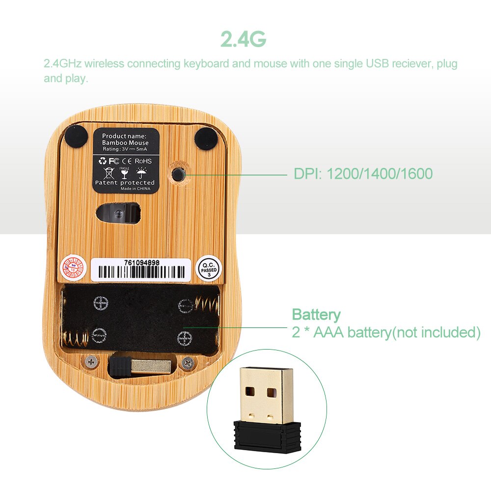 2,4G kabellos Natürliche Holz PC Tastatur und Maus Combo Computer Tastatur Handarbeit Bambus Stecker und Spielen Gelb