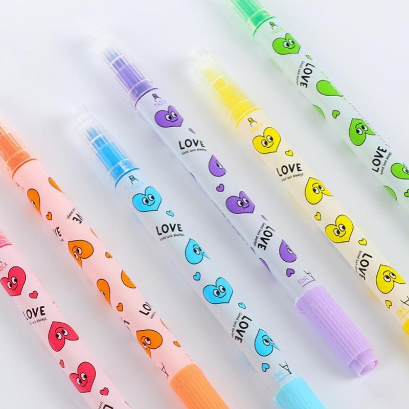6 uds amor sonrisa doble-lado escritura fluorescente rotulador subrayador de Color negrita bien marcador dibujo Oficina escuela suministros A6688
