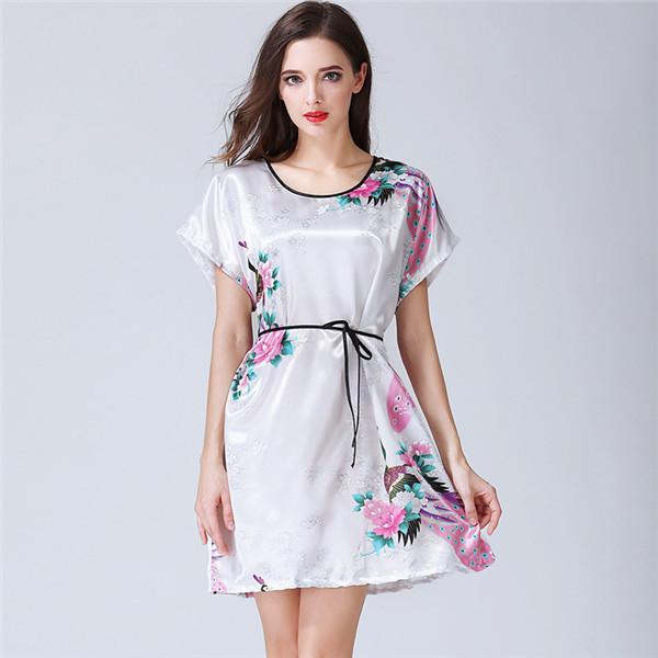 Lange Nachtjapon Pyjama Grijs Bruid Bruidsmeisje Wedding Robe Sexy Thuis Kleding Nachtkleding Vrouwen Nachtkleding Intieme Lingerie Neglige: White 2