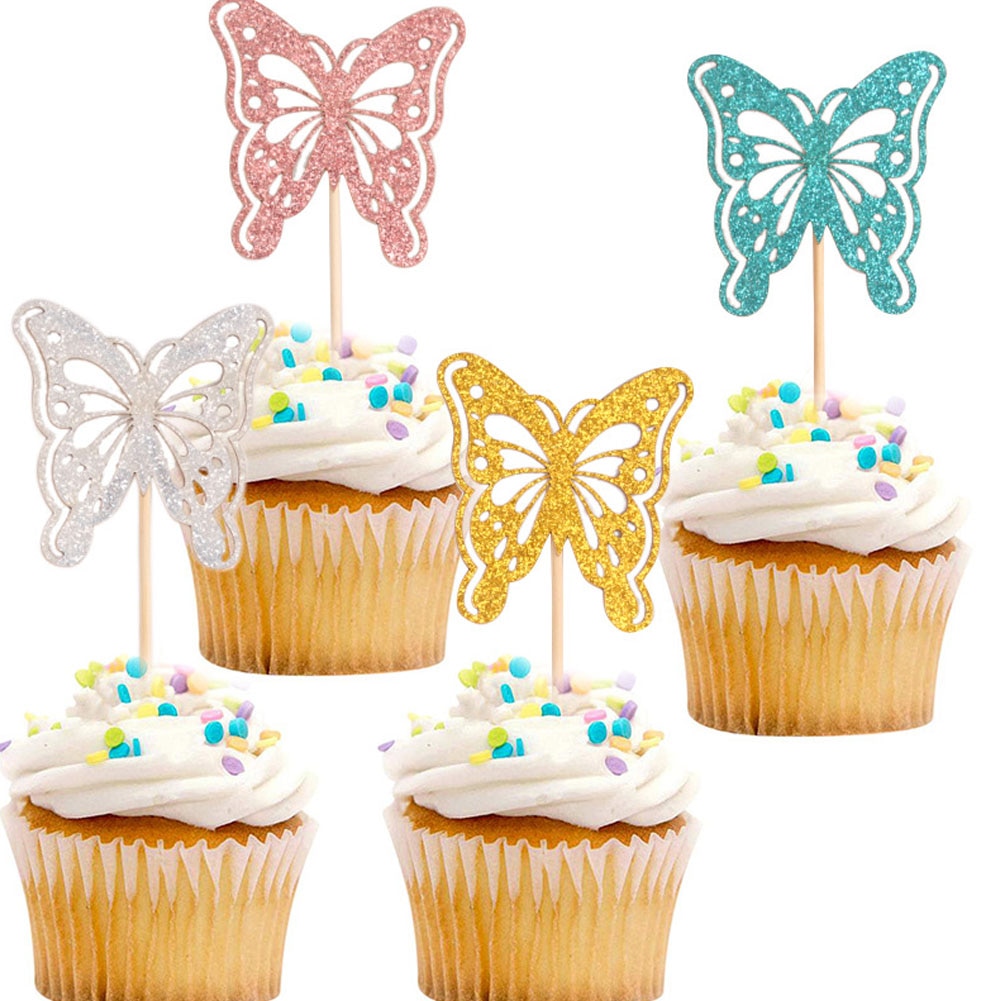 20Pcs Glitter Vlinder Cupcake Toppers Baby Shower Cake Picks Decoraties Voor Wedding Anniversary Kids Verjaardagsfeestje Supplies