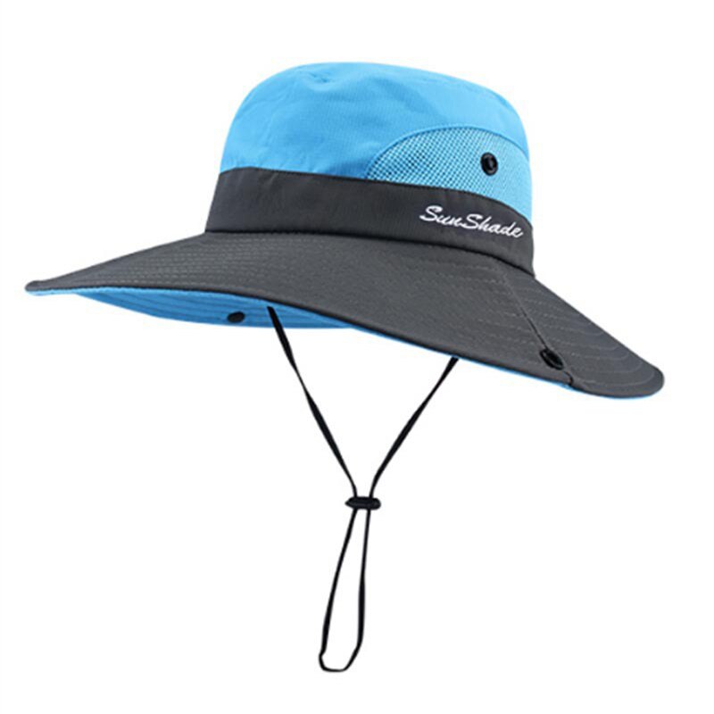Vrouwen Paardenstaart Hoed Ademend Uv Brede Rand Cap Voor Wandelen Vissen Boonie Stijl Zomer Zonnehoed Voor Laides: blue