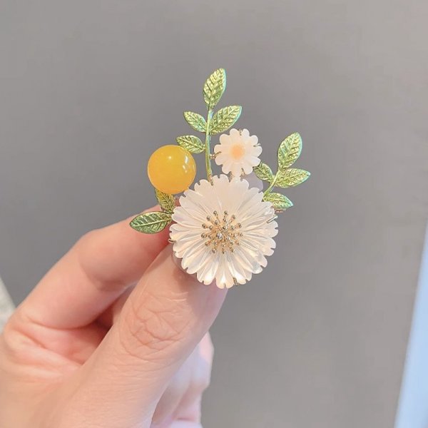Broche Fleur émaillée Avec Strass Et Cristaux - Neuf Sans Emballage, Accessoire Féminin Brillant Pour Chemisier Ou Veste