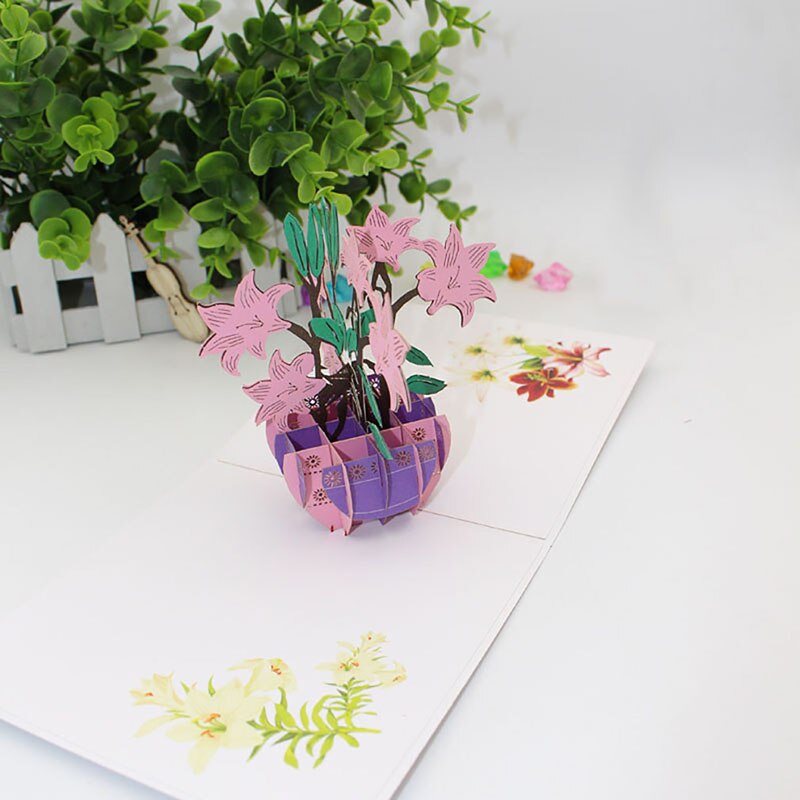 Lille frisk stil lykønskningskort udskæring papirskåret blomst potteplante lykønskningskort fødselsdagskort bryllup invationskort
