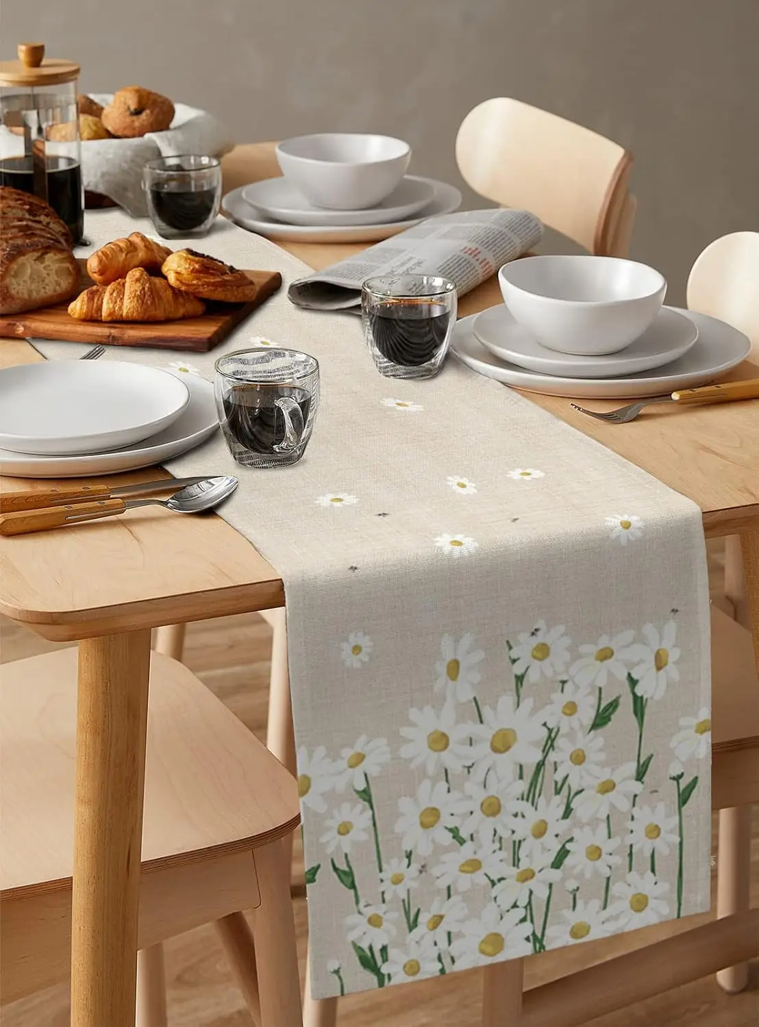 Bohemisk halloween vår vit prästkrage blomma bordlöpare bröllopsdekoration bordsflagga festdekorationer