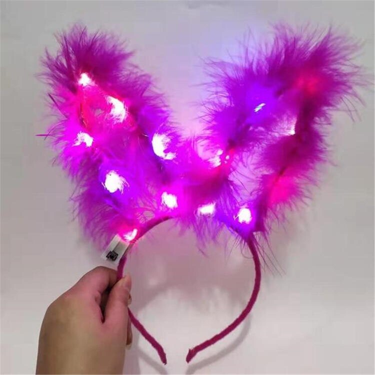 Lichtgevende led-haarband met oplichtende konijnenoren voor dames, voor bruiloften, verjaardagen, halloween-feesten en andere gelegenheden.: Rozenrood