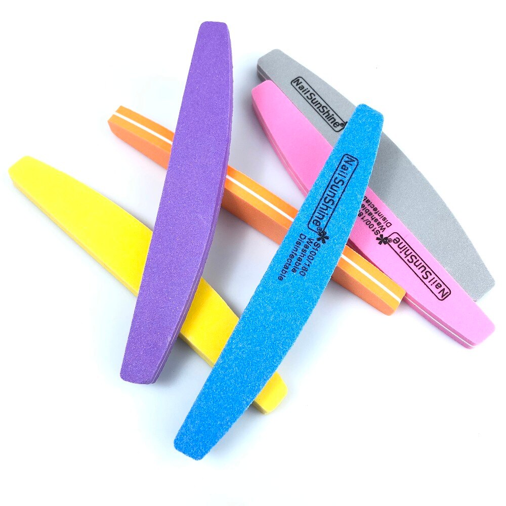 10 piezas 6 colores estilo media luna limas de uñas 100/180 protector de uñas esponja arena Lima uñas arte pedicura herramientas