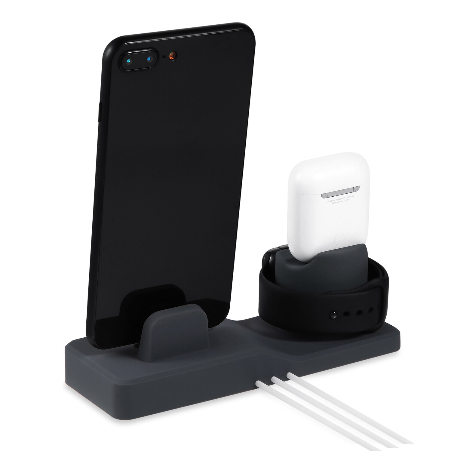 Besegad 3 in 1 Siliconen Charging Stand Houder met Sticker voor iPhone XS Max 8 Plus X 7 Apple Horloge iWatch Serie 1 2 3 Airpods