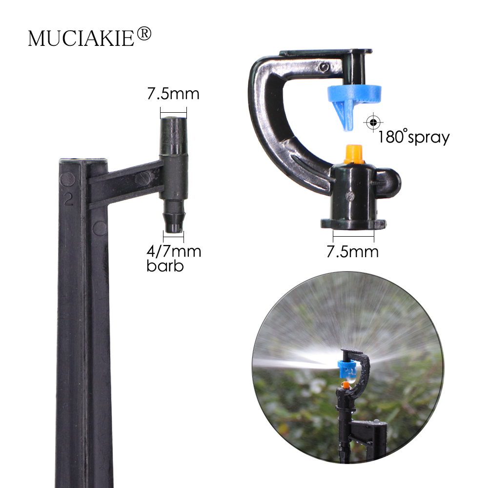 MUCIAKIE 10PCS 180 Degree Spray Jet on 50cm Spike Garden Irrigation Sprinkler Close Coverage Fan Spray on Stake Half Circle