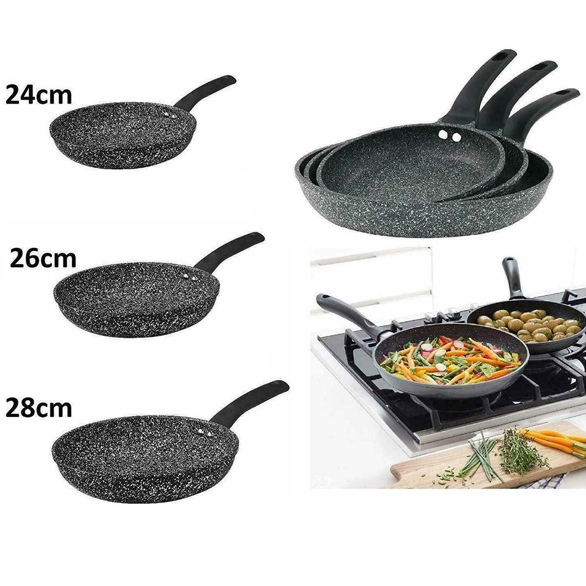 24/26/28Cm Non-stick Koekenpan Maifan Stone Pannenkoek Ei Steak Koekenpan Pot Pizza Panckae pannen Koken Tool Voor Inductie Gas Oven