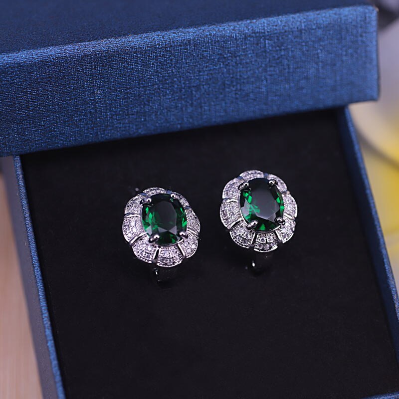 Risenj venäläinen tyyli vihreä kivi valkoinen kristalli hopean värinen korusetti naisille kaulakoru chian korvakoru sormus rannekoru