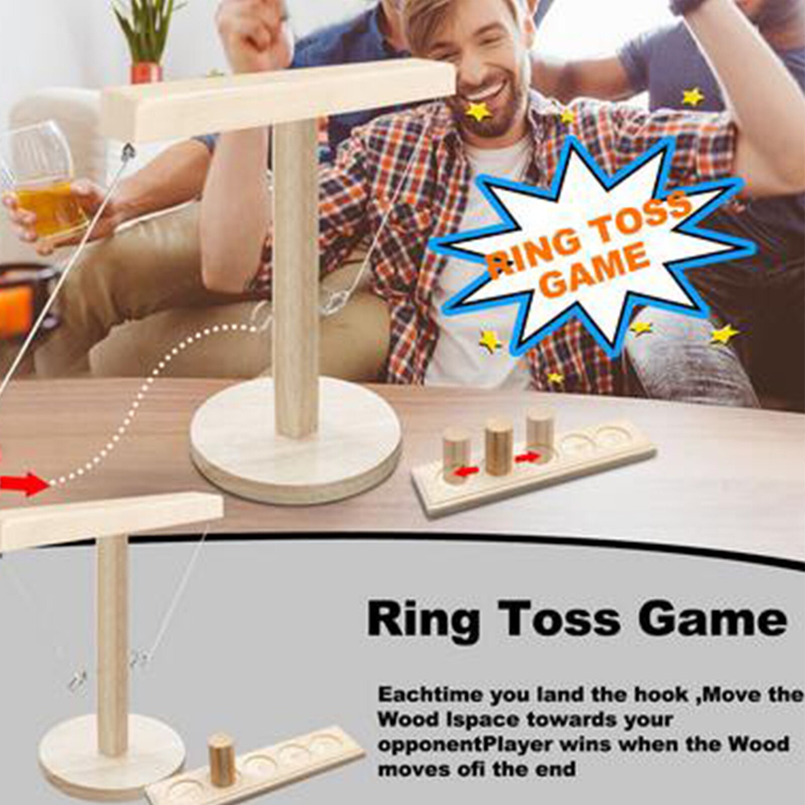 Novelty Ring Toss Game Party Toy Modern Simple Wooden Hook Game Set Hooks Fast-paced Interactive Game Leisure Industrial Style