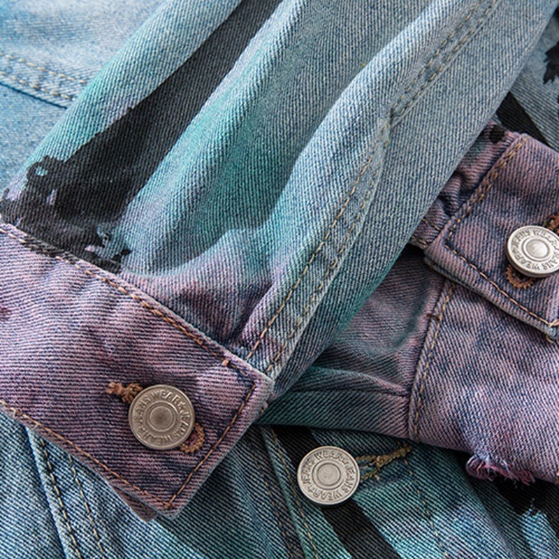 Mode Losse Denim Jas Vintage Bomberjack Ripped Holes Zee Strand Kokospalm Mannen Hip Hop Jeans Jacket Streetwear Coat