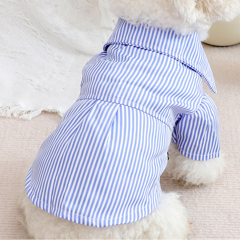 Huisdier Hond Kleding Strik Gestreepte Shirts Dunne Zomer Blauwe Mode Chihuahua Streep Shirt Voor Kleine Honden Kleding